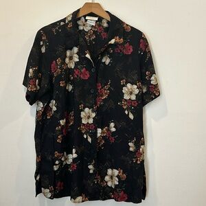 Jaclyn Smith Plus Womens Black Floral Top Blouse Size 1X Vintage 100% Rayon